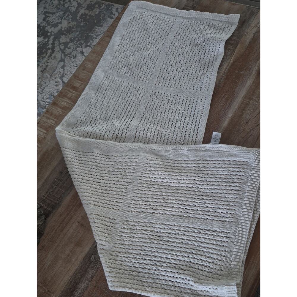 Nordstrom Cream Cotton Knit Baby Receiving Blanket 39x29